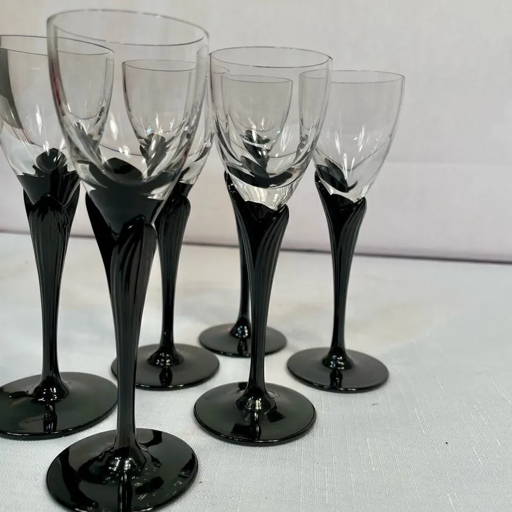 ALEXANDRA-BLACK STEMWARE by MIKASA (6) CORDIAL GLASSES LIKE NEW CONDITION